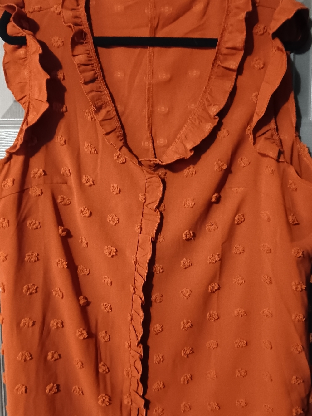 Sleeveless Ruffle Textured Top - Rust Orange - Picture 2 of 5